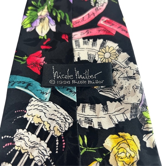 Nicole Miller Novelty Neck Tie Silk Wedding Theme Champagne Cake Floral Guests - Picture 9 of 14